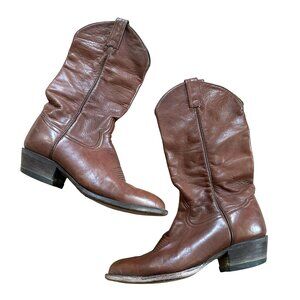 Tony Lama Brown Leather Almond Toe Cowboy Boots Womens Size 7.5D Style 6153 Wide